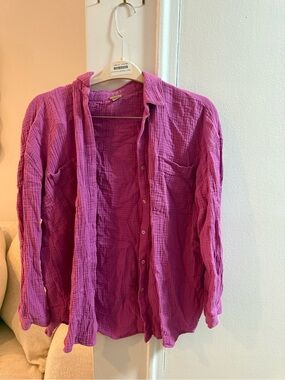 Magaschoni Button-Up Gauze Shirt in Fuchsia Pink